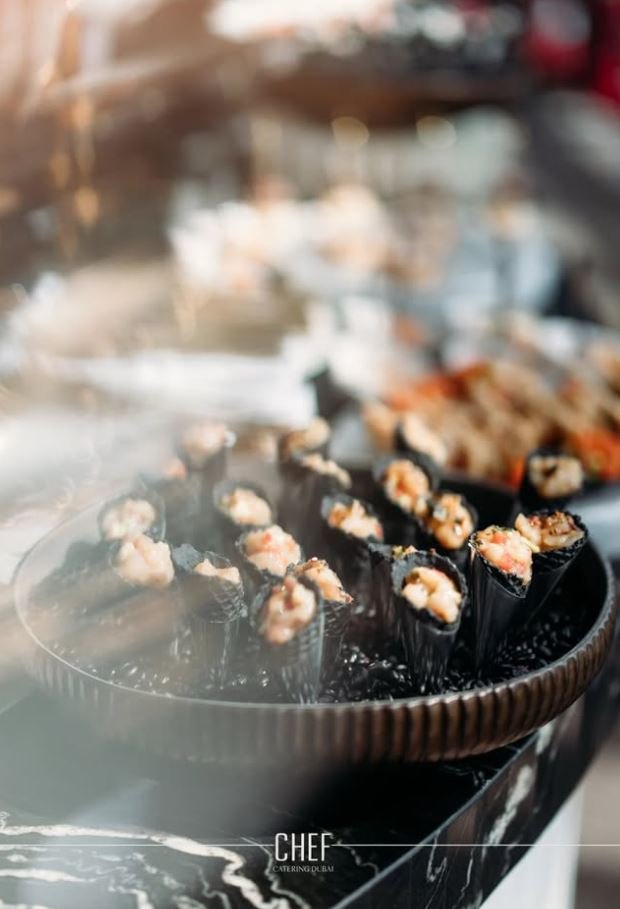 Prawns on the pass at a CHEF Catering event
